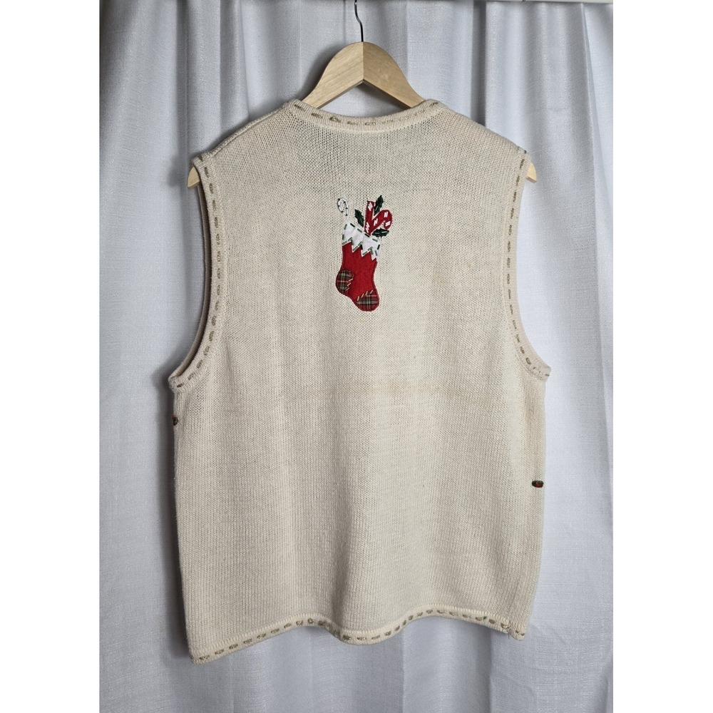 Vtg Bobbie Brooks Woman Cream Christmas Vest Noel Joy Embroidery Beads Ugly XL - Picture 5 of 8
